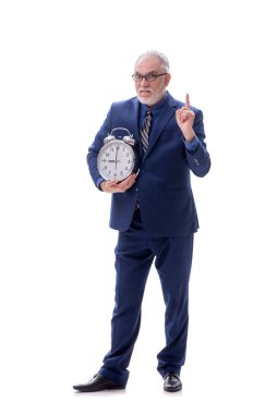 Zaman yönetimi kavramındaki eski patron beyaza izole edilmiş