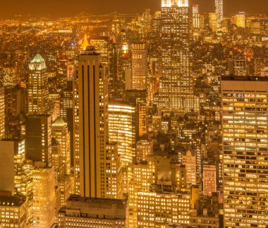 Günbatımında New York Manhattan 'ın gece manzarası