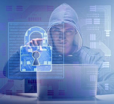 Siber güvenlik konseptindeki genç hacker.