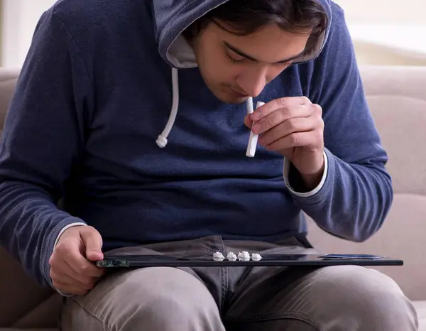 Young Man Having Problems Narcotics Home — Stock Photo, Image