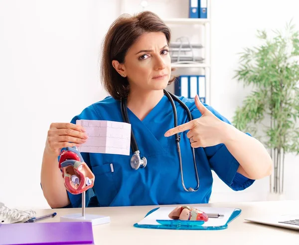 Female Doctor Cardiologist Working Hospital — Stock Photo, Image