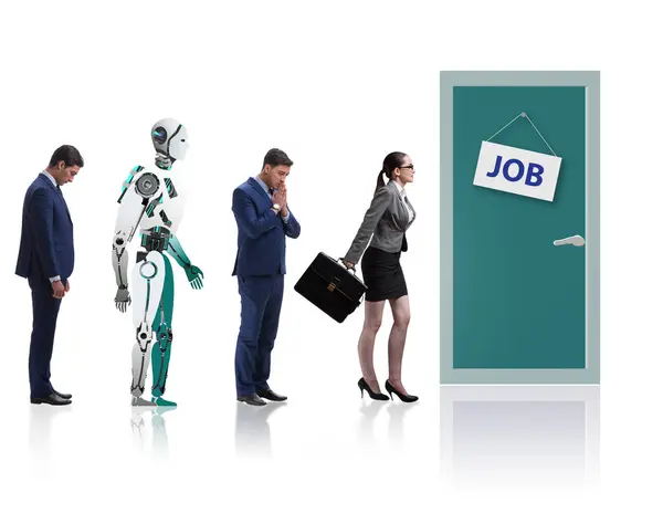 Mulher Homem Robô Competindo Por Empregos — Fotografia de Stock
