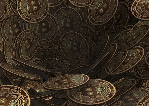 Background Made Many Cryptocurrency Bitcoin Rendering — Stock Photo, Image