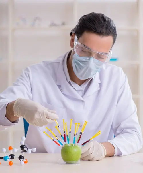 Male Nutrition Expert Testing Food Products Lab — Stock Photo, Image