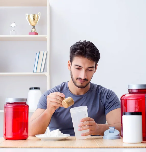 Athlete Tasting New Protein Supplements Better Muscles — Stock Photo, Image
