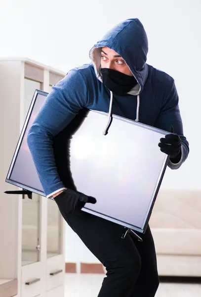 Man Burglar Stealing Set House — Stock Photo, Image