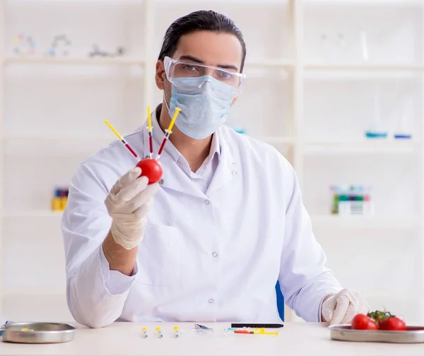 研究室で食品を検査する男性栄養専門家 — ストック写真