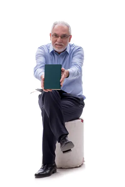 Old Male Boss Reading Book Isolated White — Stock Photo, Image