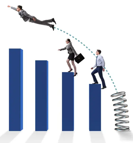 Business People Jumping Bar Charts — Stock Photo, Image