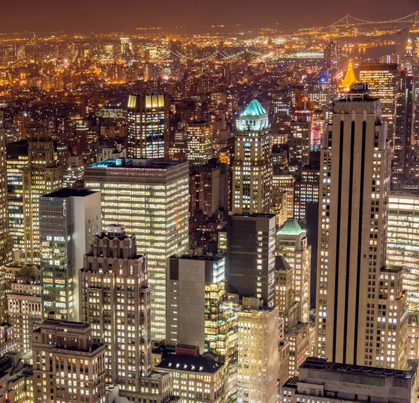 Vista Notturna New York Manhattan Durante Tramonto — Foto Stock