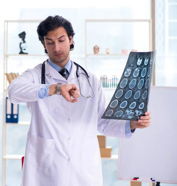 Young Handsome Male Radiologist Front Whiteboard — Stock Photo, Image