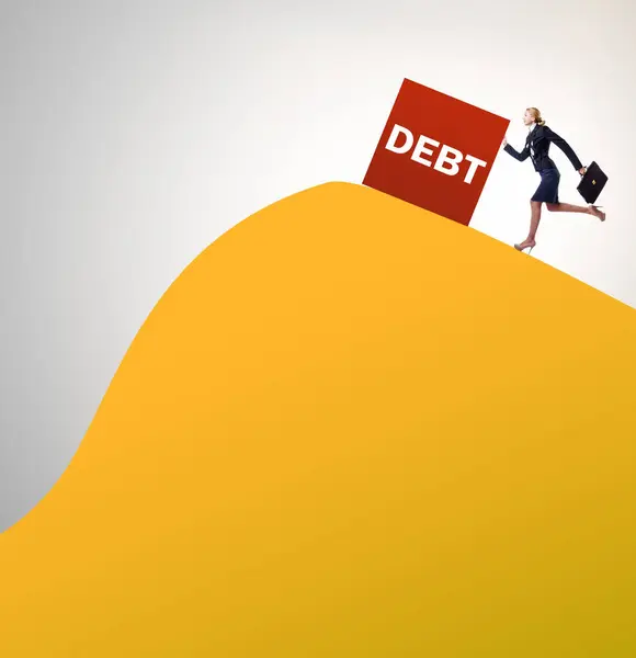 Conceito Dívida Empréstimo Com Empresária — Fotografia de Stock