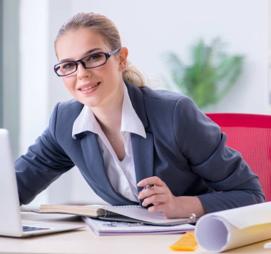 Projede çalışan kadın mimar.