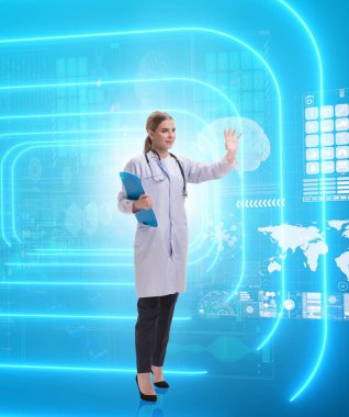 Teletıp fütüristik konseptinde kadın doktor.