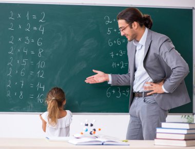 Sınıfta genç kızla birlikte olan öğretmen.