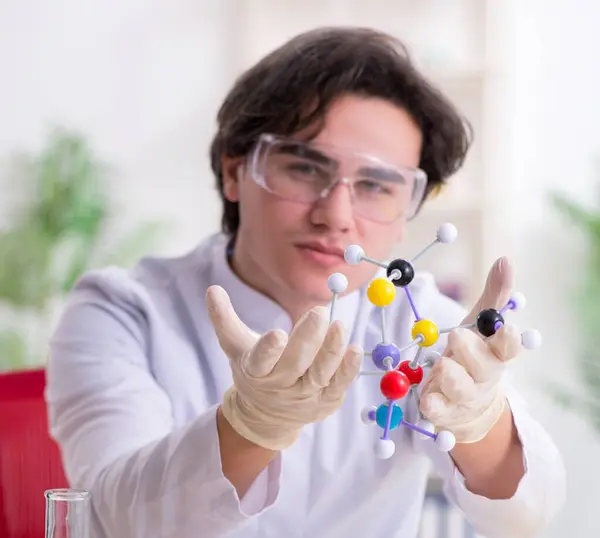Jovem Bioquímico Masculino Que Trabalha Laboratório — Fotografia de Stock