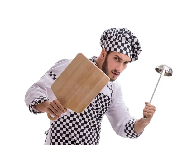 Samec Kuchař Izolované Bílém Pozadí — Stock fotografie