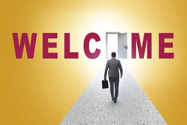 Businessman Road Leading Welcome Sign — Stock Photo, Image