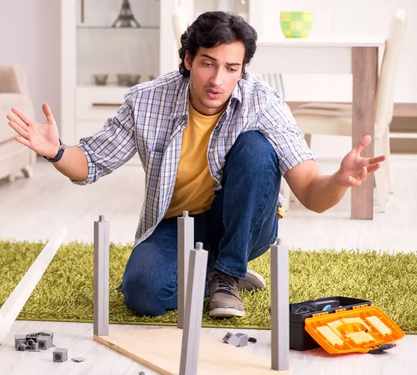 Young Handsome Man Repairing Chair Home — Stock Photo, Image