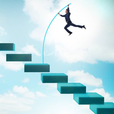 İş adamı bar çizelgelerinin üzerinden atlıyor