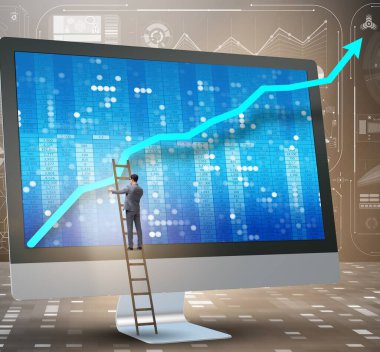 Ekonomik tahminde bulunan işadamı grafiklerle ilgili bir konsept