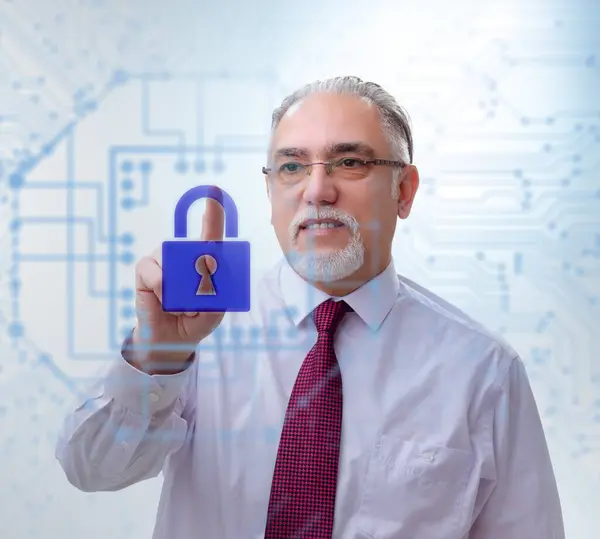 Man Digital Security Concept Pressing Button — Stock Photo, Image