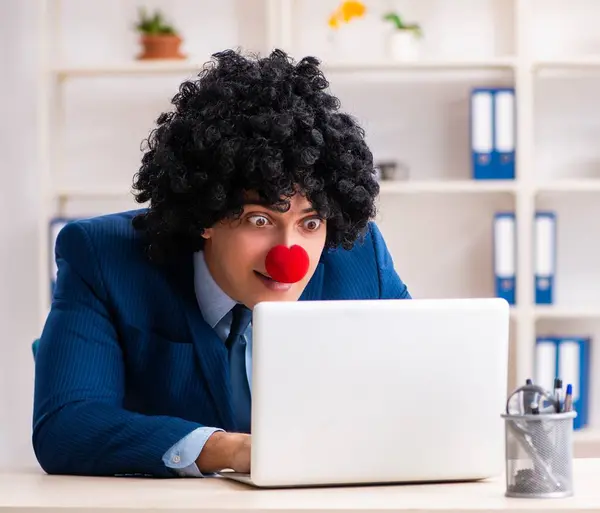 Young Clown Businessman Working Office — Stock Photo, Image