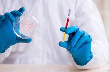 Laboratuvarda çalışan genç erkek kimyager.