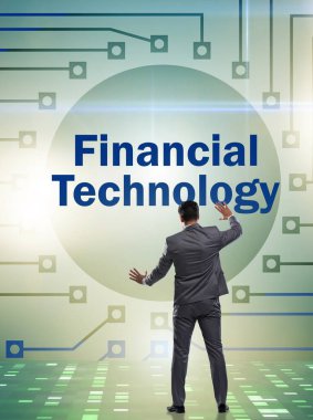 Fintech konseptinde düğmelere basan işadamı