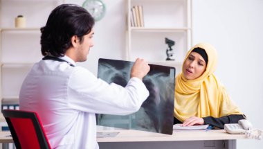 Arap hasta erkek doktoru ziyaret ediyor.