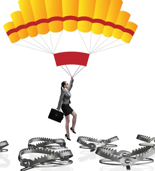 Businesswoman Falling Trap Parachute — Stock Photo, Image