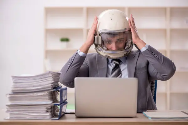 Young Businessman Employee Wearing Spacesuit Workplace Foto Stock Royalty Free