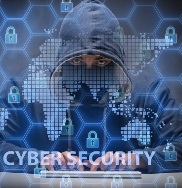 Siber güvenlik konseptindeki genç hacker.