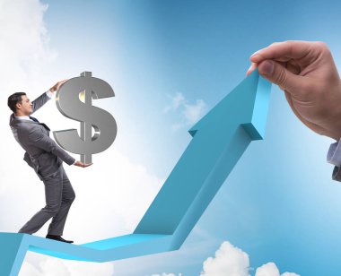 Ekonomideki büyümeyi destekleyen işadamı grafik üzerinde