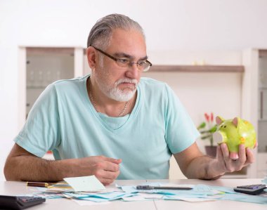 Bütçe planlama konseptinde beyaz sakallı yaşlı adam.