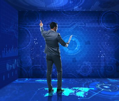 Veri madenciliği konseptindeki genç işadamı