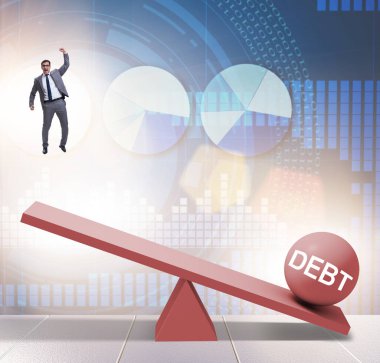 İş adamı ve tahterevalliden borç ve kredi konsepti