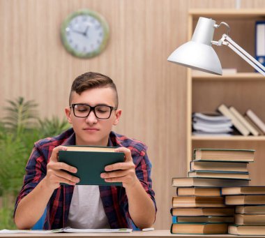 Okul sınavlarına hazırlanan genç öğrenci.