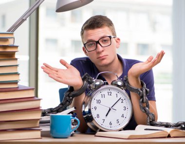 Okul sınavlarına hazırlanan genç öğrenci.