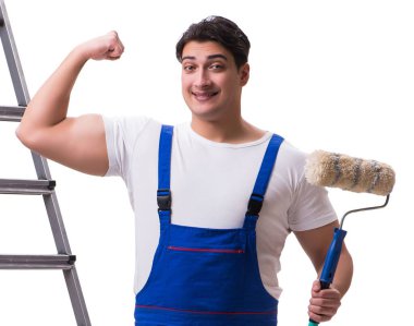 Genç ressam müteahhit beyaz arka planda izole edilmiş.