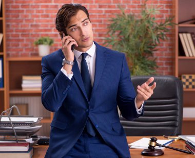 Ofisinde çalışan genç ve yakışıklı avukat.