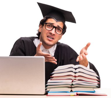 Beyaz tenli yakışıklı öğrenci.