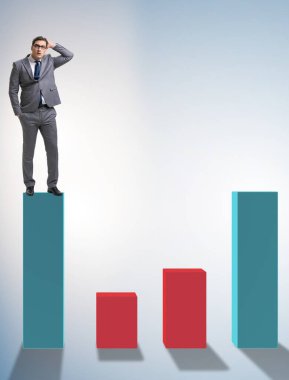 The young businessman in business concept with bar charts clipart