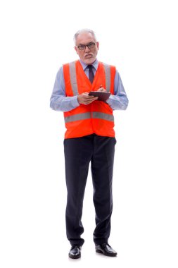 Yaşlı mimar beyaz üzerine izole edilmiş