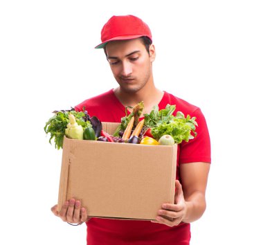 Beyaz arkaplanda izole edilmiş alışveriş teslimatı kavramı