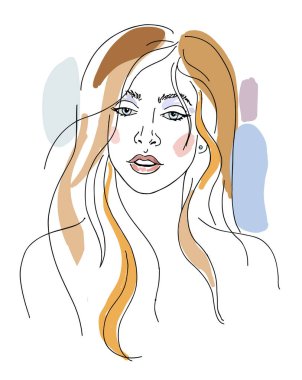 Genç bir kadının portresi. Vektör düz çizim. Logo, sembol ve moda baskısı için