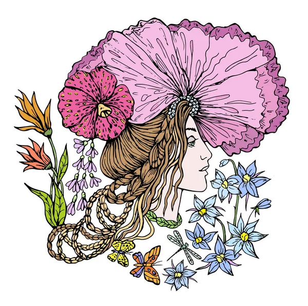 手描きの花の妖精 プリントTシャツ 壁紙などのデザインのために — ストックベクタ