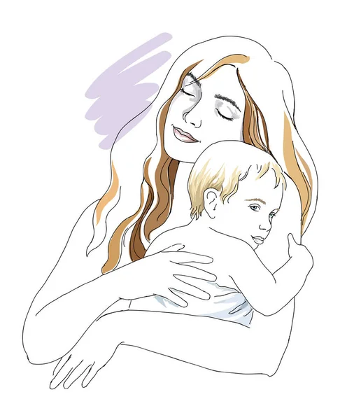 Madre Con Lindo Bebé Ilustración Vectorial — Vector de stock