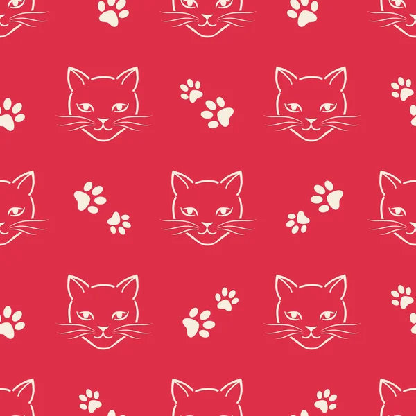 Nahtloses Muster Mit Katzen Auf Rotem Hintergrund Für Modedruck Und — Stockvektor
