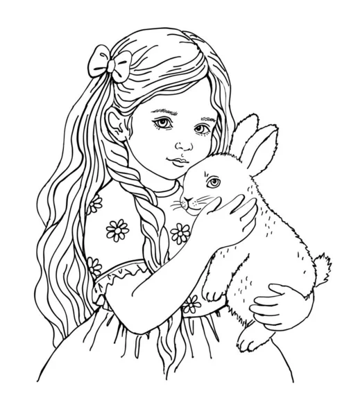 Carino Bambina Possesso Coniglio — Vettoriale Stock